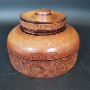 Handmade Mexican Carved Wood Lidded Dish Trinket Bowl Folk Art